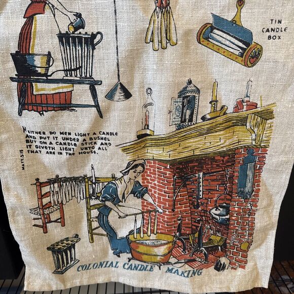 Vintage Wert Linen Tea Towel Bible Verse Colonial Candle Making Dish Bee Hive - Picture 8 of 10